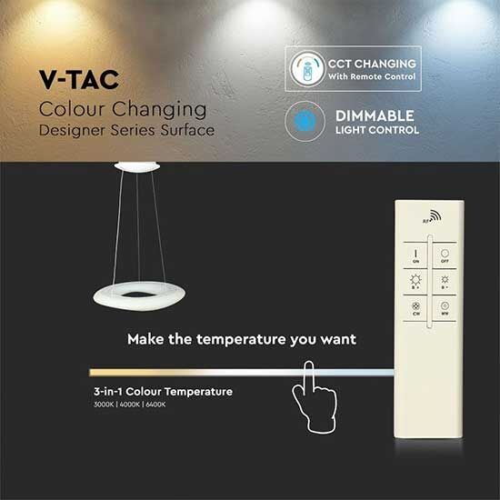 V-Tac Vt-7605 Lampadario Led 38w Sospensione Forma Circolare Cambia Colore 3in1 Dimmerabile Con Telecomando  - Sku 213959
