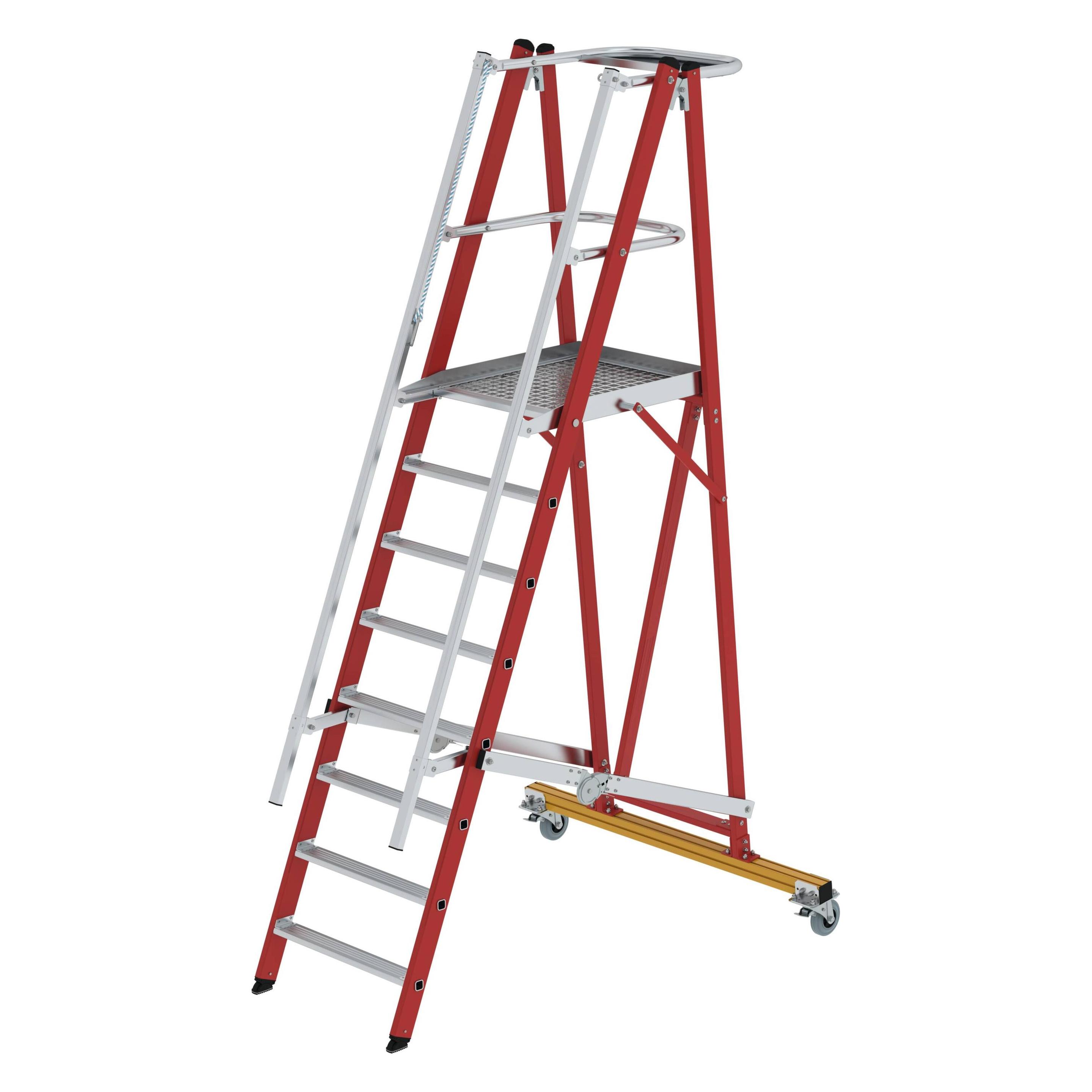 Munk Plattformleiter GFK/Alu klappbar und fahrbar mit GFK-Handlauf 8 Stufen (Plattformleiter, 60 cm) (036328)