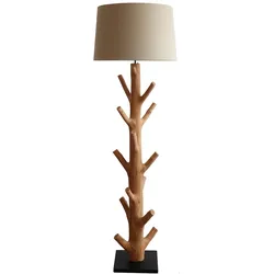 SalesFever Stehleuchte Treibholz 175cm | Leinen-Lampenschirm | Gestell Treibholz & Metallrohr | Fuß Heveaholz | B30xT30xH175cm|schwarz–natur–weiß