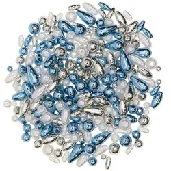 Perlenmischung, blau-weiß-silber, 80 g
