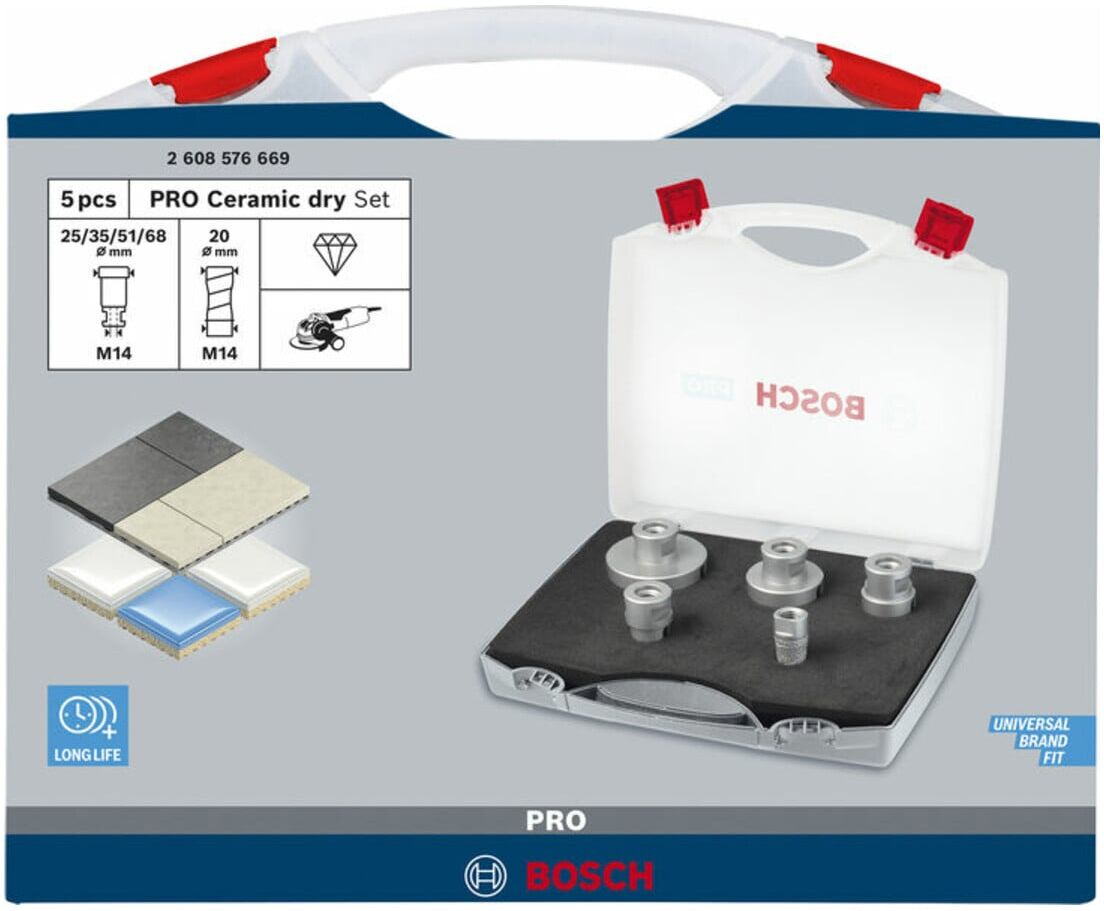 Bosch Diamantrockenbohrer-Set Diamond Dry Speed, 5-teilig, Durchmesser:20 - 68 mm, für Fliesen und Keramik, 3165140105482 (2608576669)