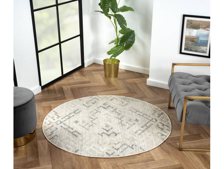 Teppich My Type , beige (cream, hellgrau, weiß), H:10mm Ø:120cm, Polyester, MYFLAIR MÖBEL & ACCESSOIRES, Teppiche, Teppich, Kurzflor, modernes Ethno Design, besonders weich, auch in rund