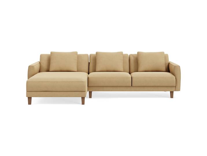 Ecksofa Avena Stoff/Holzfuss walnuss gelb B 278 T 163 cm - Möbel Konfigurator: Traummöbel individuell zusammenstellen