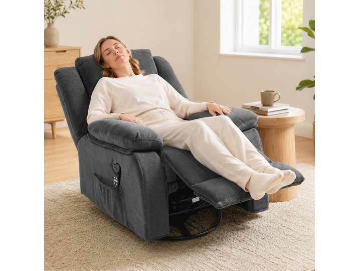 HOMCOM Fauteuil Pivotant Relax Vibration Chaleur Bascule Gris