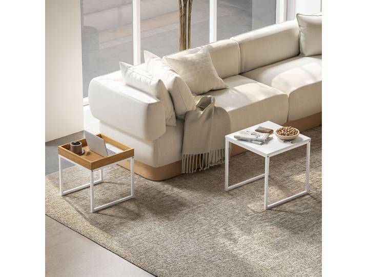 HOMCOM Ensemble 2 Tables Basses Carrées MDF Métal Blanc