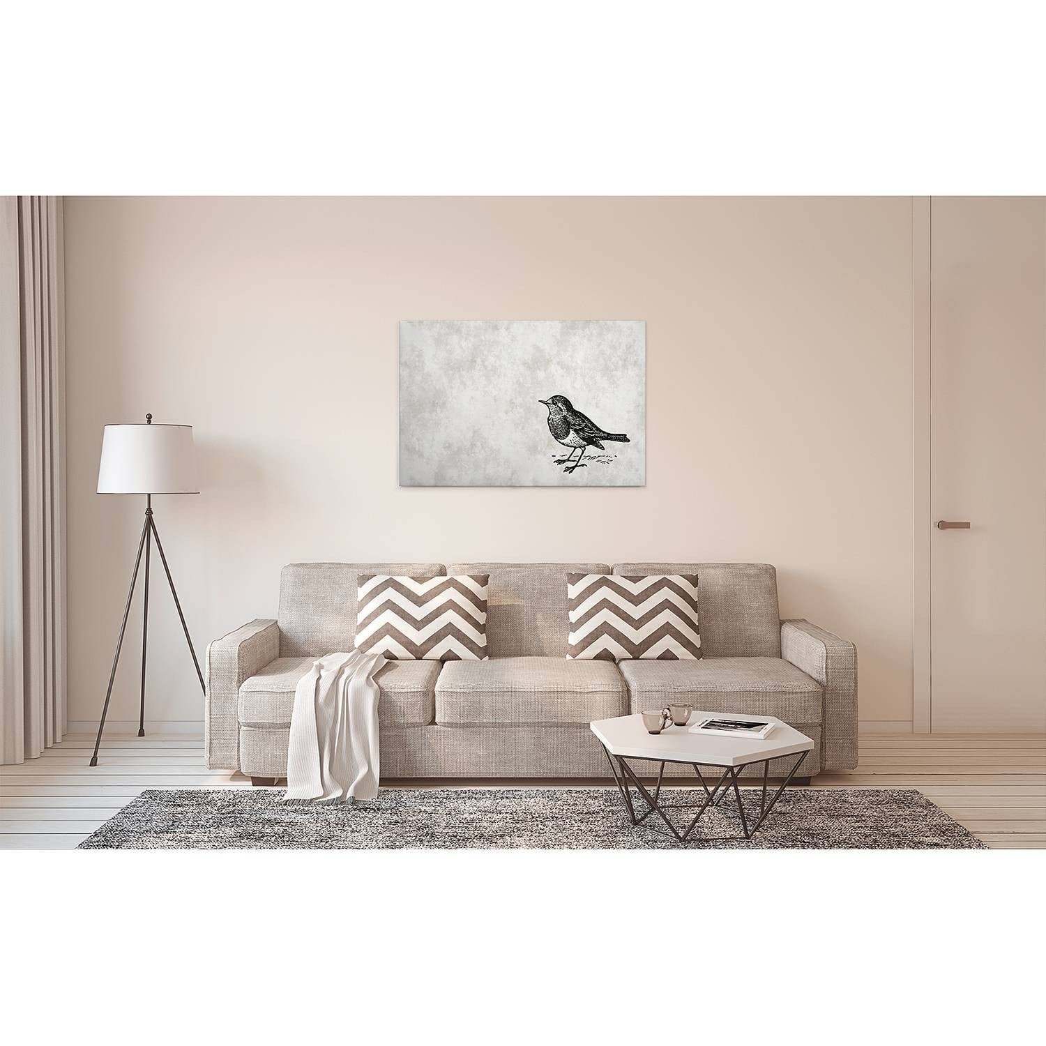 home24 Sketchpad Tier Wanddecoratie met Vogel Illustratie, Grijs, 90 x 60 cm