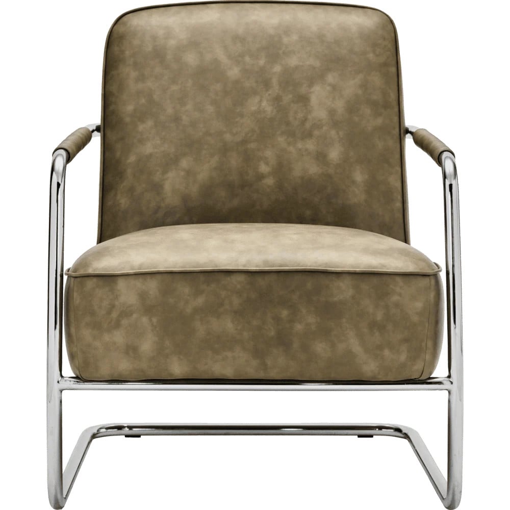 House Doctor Comma loungestoel kaki met faux leer en metalen frame