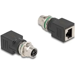 Delock M12 Adapter X-kodiert 8 Pin Buchse zu RJ45 Buchse gerade (RJ45, RJ45 (1x)), Netzwerk Adapter, Schwarz