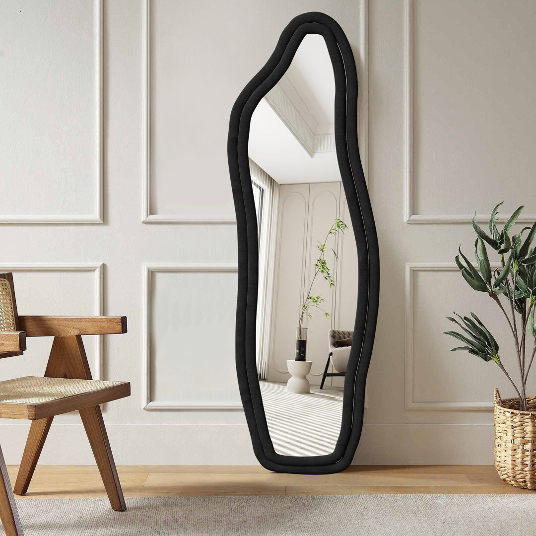 Metro Wavy Freestanding and Wall Full Length Mirror Black 140cm x 45cm