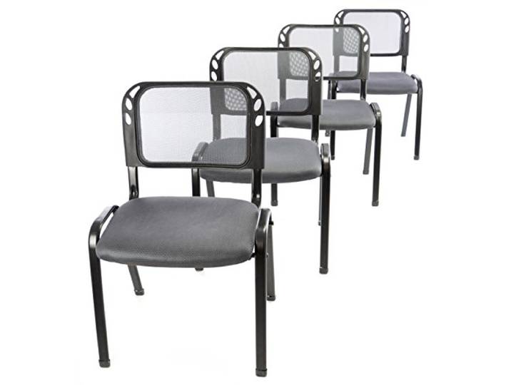 Nexos Trading 4er Set Bürostuhl Konferenzstuhl Besucherstuhl grau gepolsterte Sitzfläche stapelbar 52,5 x 45 x 80 cm Stapelstuhl Metallrahmen schwarz Anthrazit