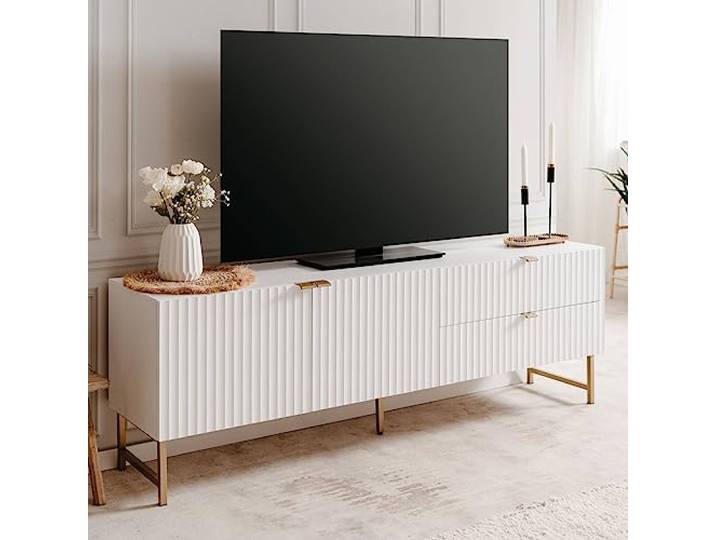Homestyle4u 2423, tv-kast, wit, tv-kast, lowboard, onderkast, sideboard, televisiekast, hout, metaal