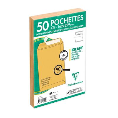 Clairefontaine 500x Versandtaschen haftklebend Kraft 162x229mm/C5 90g - Braun 5742C