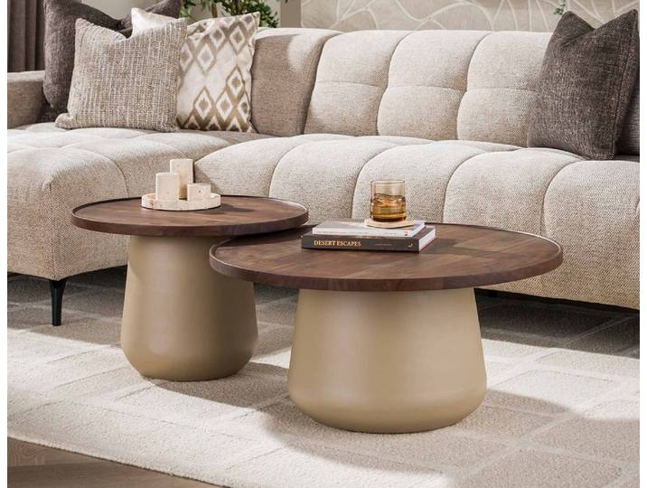 Couchtisch Set Zeron , 2-teilig , rund , Akazie massiv , Braun