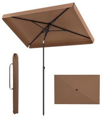 Costway 6.5 x 4.3 FT Rectangular Outdoor Balcony Umbrella with Tilt Adjust Button-Brown