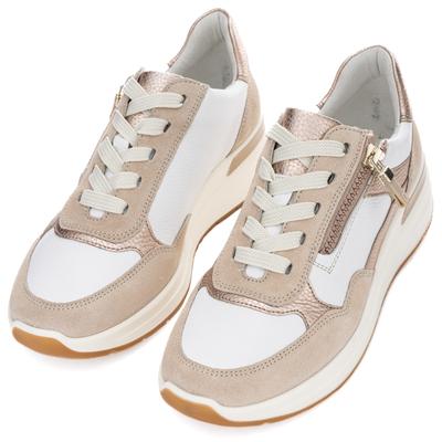 Keilsneaker ARA "GARDA", Damen, Gr. 9 (43), beige (hellbeige, weiß), Glattleder, Veloursleder, kontrastfarbene Details, Schuhe, Plateausneaker, Keilsneaker mit Wechselfußbett in H-Weite