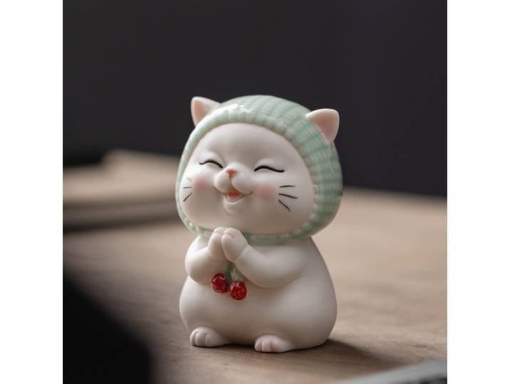 Chat porte-bonheur en céramique mignon de dessin animé, petit ornement pour le salon, le bureau, le bureau, la décoration de voiture, cadeaux