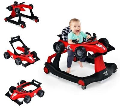 Costway 4-in-1 Foldable Activity Push Walker with Adjustable Height-Red