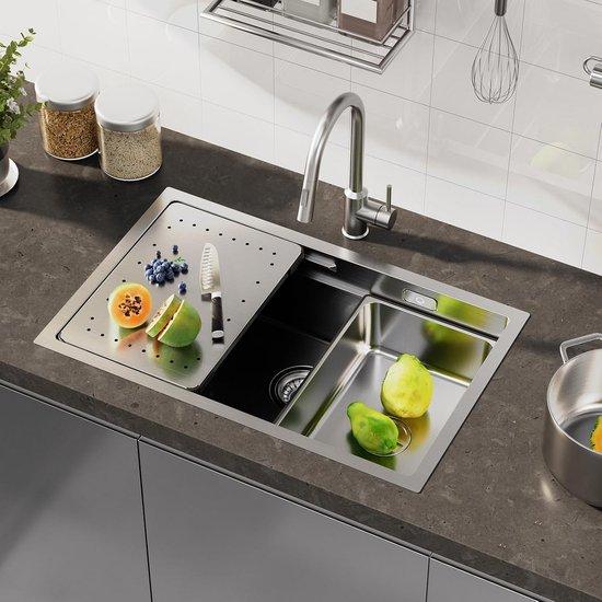 Spüle Unterbau Edelstahl 70 x 44 cm - Multifunktionale Arbeitsfläche für die Küche mit Zubehör