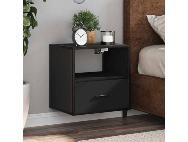 HEFZGDB Wand-Nachttische 2 Stück Schwarz 40x31x39,5 cm mit Metallgestell und Holzwerkstoffplatte für Stauraum und Wandmontage