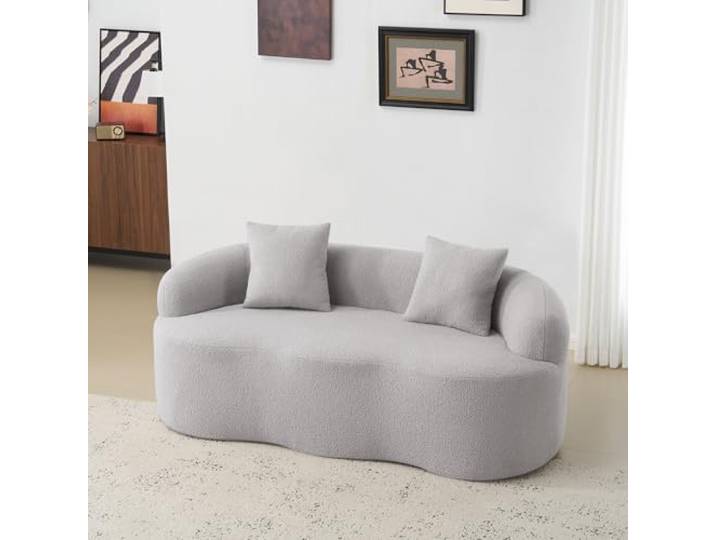 VILUXE 2-Sitzer Sofa Geschwungen mit Kissen Hellgrau Geschwungenes 2-Sitzer Sofa mit 2 Kissen, Schaum- und Federpolsterung, montagefrei, für Wohnzimmer und Schlafzimmer