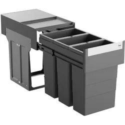 Hailo Abfallsammler 3666921 Terzett 3x8 Liter Abfalltrennsystem Einbau-Mülleimer für Unterschränke a, Abfalleimer, Grau