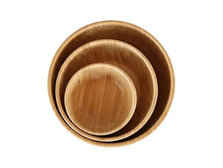 pandoo Bambus Schüsseln Obstschale, Schüssel Set, Salatschüssel Bambus Geschirr Obstkorb, Holzschale, Bowl Deko Schalen (5er Set (5 x Ø 20 cm))