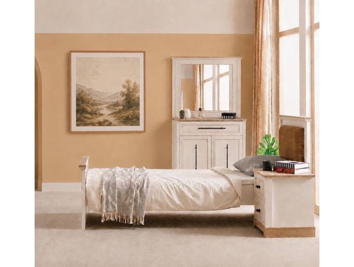 Xlmoebel Jugendzimmer-Set Bett Einzelbett Holzbett Beige Modern Jugendbett Kopfteil Schlafzimmer, (4-tlg., 4-tlg. Set)