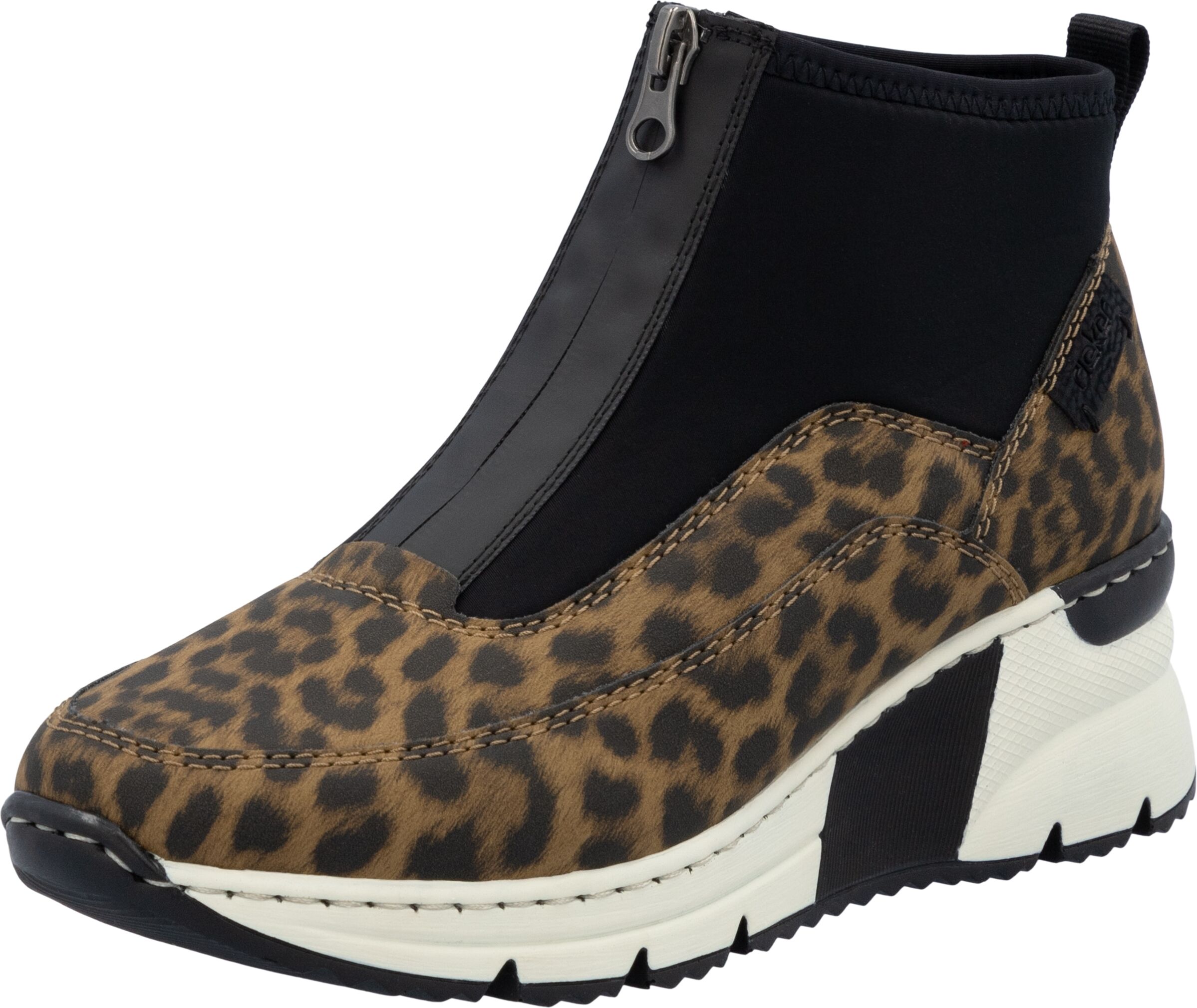 Schlupfboots RIEKER, Damen, Gr. 38, Textil, leo, schwarz, Lederimitat, Textil, Schuhe Schlupfboots, Stiefelette, High Top Sneaker mit Reissverschluss auf der Vorderseite leo, schwarz 38, Textil