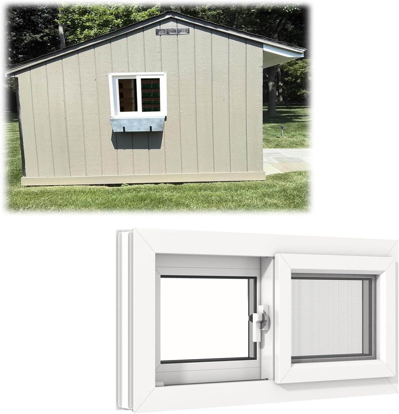 Schiebefenster für Schuppen und Scheunen mit gehärtetem Glas, 58,4 x 45,7 cm, einfache Montage, ideal für Hühnerställe und Keller, geeignet für Größen von 30,5 - 91,4 cm, weiße Ausführung