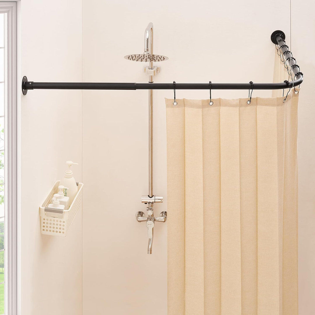 Symple Stuff 52cm L-Shaped Wall Shower Curtain Pole Matte Black 52cm W