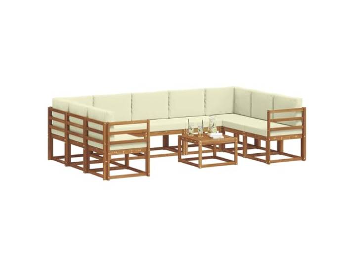 KTHLBRH Akazien-Sofa-Set für Außenbereiche, 10-teilig, Natur, cremefarben Modular, Rückenlehne Lattenrost, abnehmbare Kissen, wetterfest