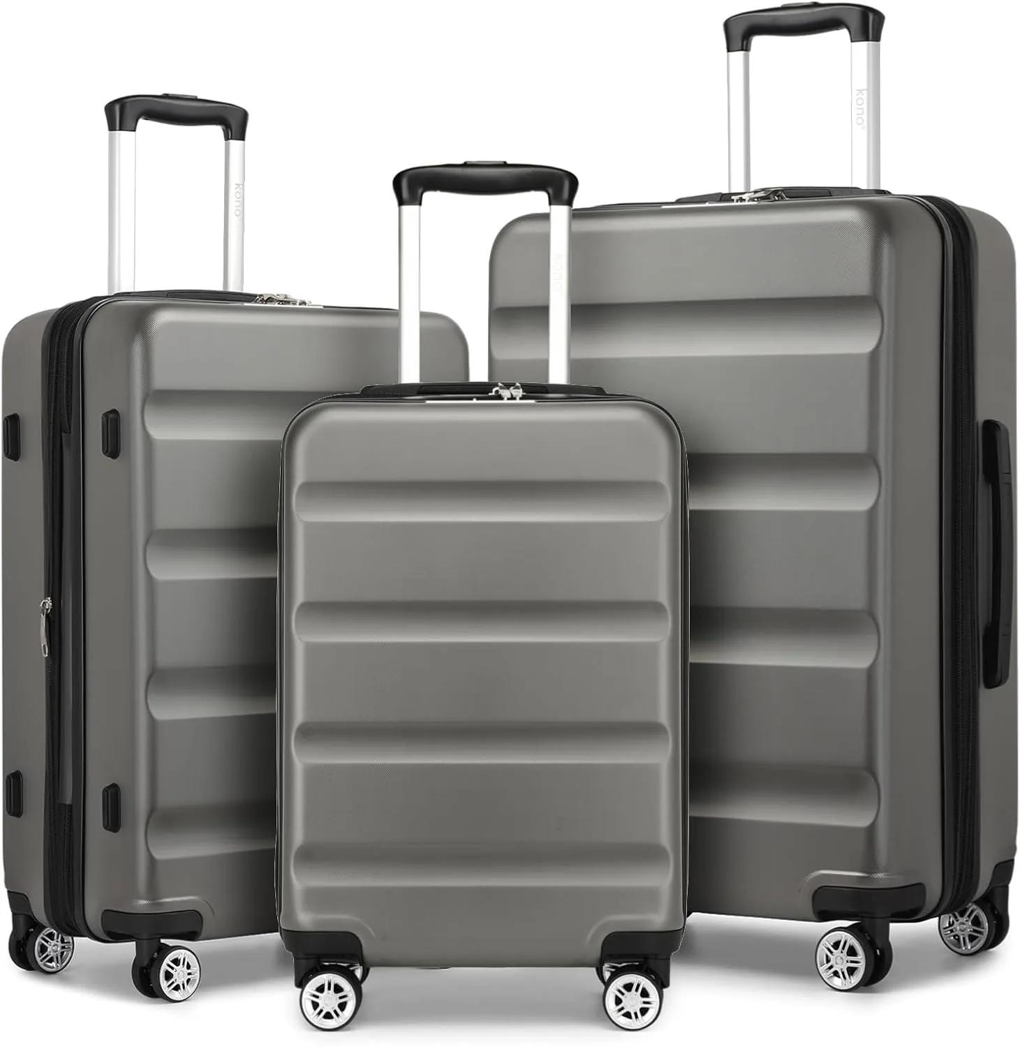 Kofferset - 3-teilig - Erweiterbar - Hartschale aus ABS+PC - TSA-Schloss - 4 Spinner-Rollen - 48/61/71 cm - Grau