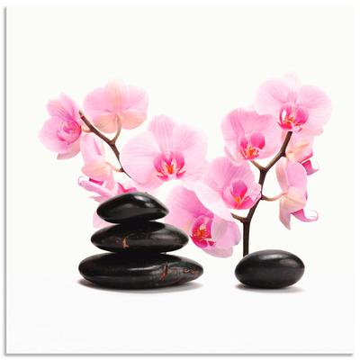 Leinwandbild ARTLAND "Schwarze Steine und pink Orchidee", pink (farbe bild(er): pink), B:40cm H:40cm, Bilder, Leinwandbild, auf Holzrahmen gespannt