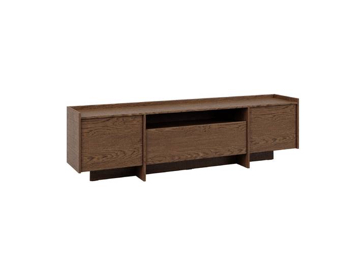 Meuble Tv 3 Portes 200 Cm Japandi Bois Foncé