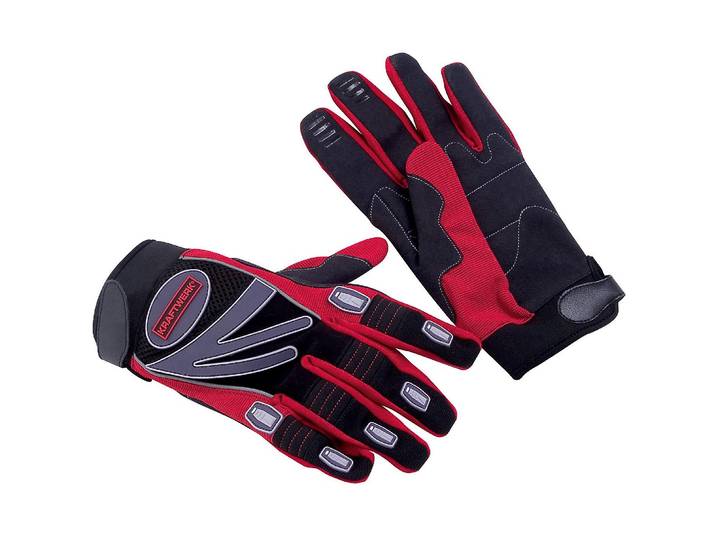 Gartenhandschuhe KRAFTWERK, schwarz (grau, rot, schwarz), Handschuhe, Gartenhandschuhe, Verstärkt an Handflächen, Knöcheln und Fingerkuppen