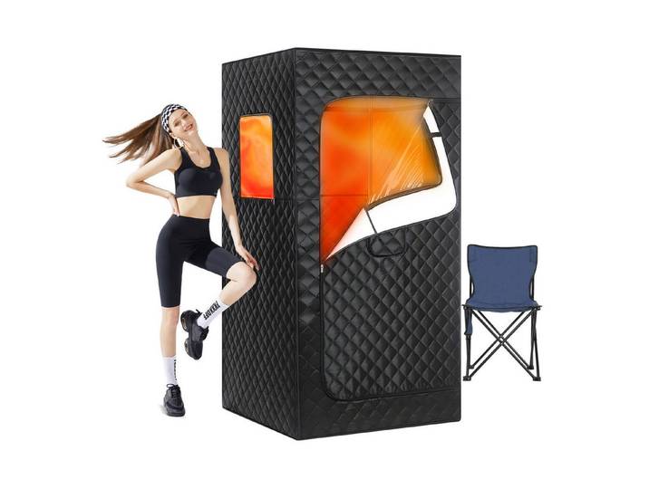 kehot Sauna Dampfsauna für Zuhause mit 1500 W Dampfgenerator, BxTxH: 90 x 90 x 180 cm, (Faltbare Heimsauna mit 3 L Tank & 9 Temperaturstufen, Timer, Tragbare Wellness Sauna platzsparend für kleine Räume) Sauna Set mit Stuhl, Fußmatte, Fernbedienung & Fußmassagegerät