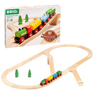 BRIO 36036 65 Jahre Holzeisenbahn Jubiläums-Zugset, aus Holz, mit Lok und 3 Waggons, 32 Teile