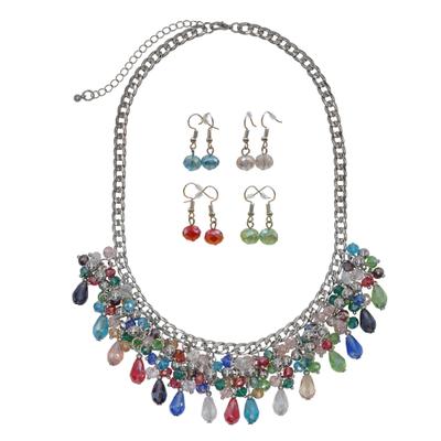 Schmuckset STEUER "Glänzend 52 Glasstein mehrfarbig", bunt (mehrfarbig), Schmuck_Sets, Damen, 52cm, Metall, glänzend, Schmuckset