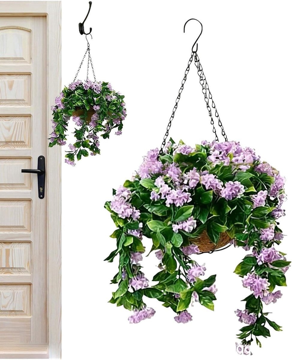 Hangmand Kunstplant Paars - Decoratieve Hangmand voor Buiten Decoratie - Hoogte: 40 cm