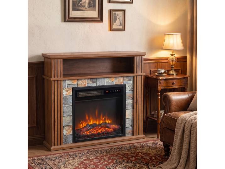 HOMCOM Cheminée Électrique 1800W Effet Flamme LED Marron