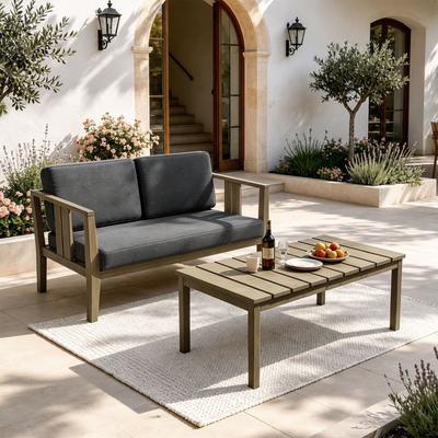 Uixe Teak Patio Loveseat with Coffee Table Outdoor Conversation Set