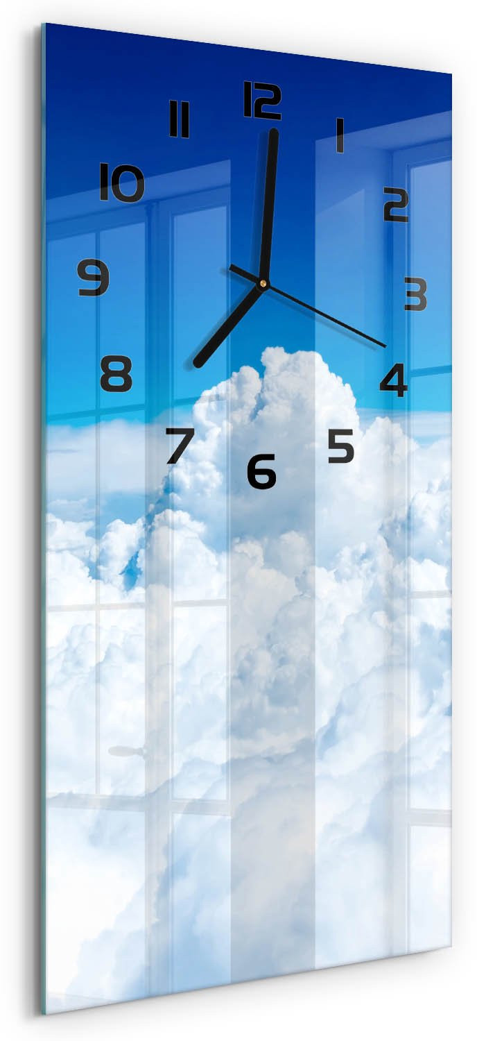 Tulup Wandklok Vliegen boven de wolken - Blauw - B: 60 cm, H: 30 cm - Glazen Design Wandklok met Zwarte wijzers