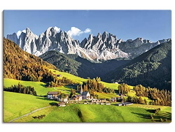 ARTLAND Wanddeko Leinwand Bilder Wandbild 90x60 cm Alpen Berge Landschaft Italien Berge Gebirge Urlaub Santa Maddalena U1TF