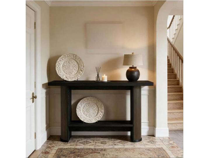 Console avec étagère ouverte design moderne gain de place - pour entrée et salon - en bois - 140×30×80 cm - noir