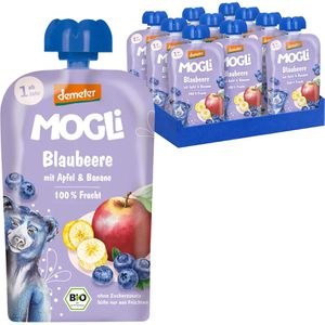 MOGLi Fruchtpüree Blaubeere Quetschie,100% Frucht demeter, BIO, Blaubeere, Apfel & Banane, je 100 g, 10 Stück