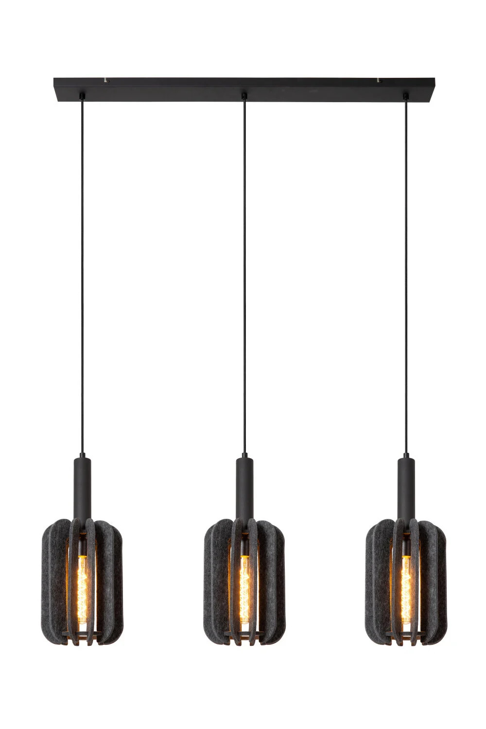 Lucide RAFAL Hanglamp - 3-lichts - Zwart en Grijs - Textiel en Metaal
