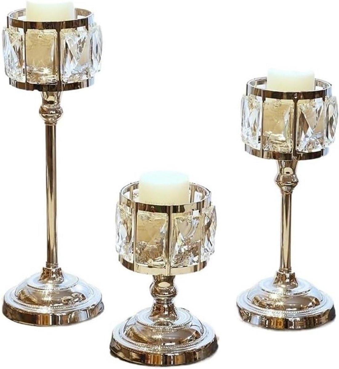 Set van 3 decoratieve kandelaars in klassieke vintage stijl - Zilver