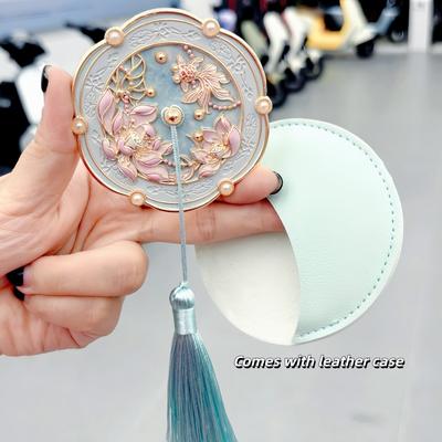 Fusion Finds Chinese Style Portable Makeup Mirror With Lotus & Goldfish Design Travel Compact Gift For Her portable Mirror