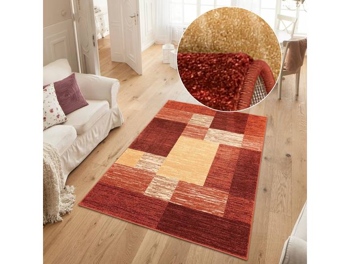 Teppich GOODPRODUCT Melvin Gr. 7, rot, B:240cm H:8mm L:320cm, Kunstfaser, Teppiche, Teppich, schön weich, Kurzflor Teppich Karo-Muster, Wohnzimmer, Esszimmer