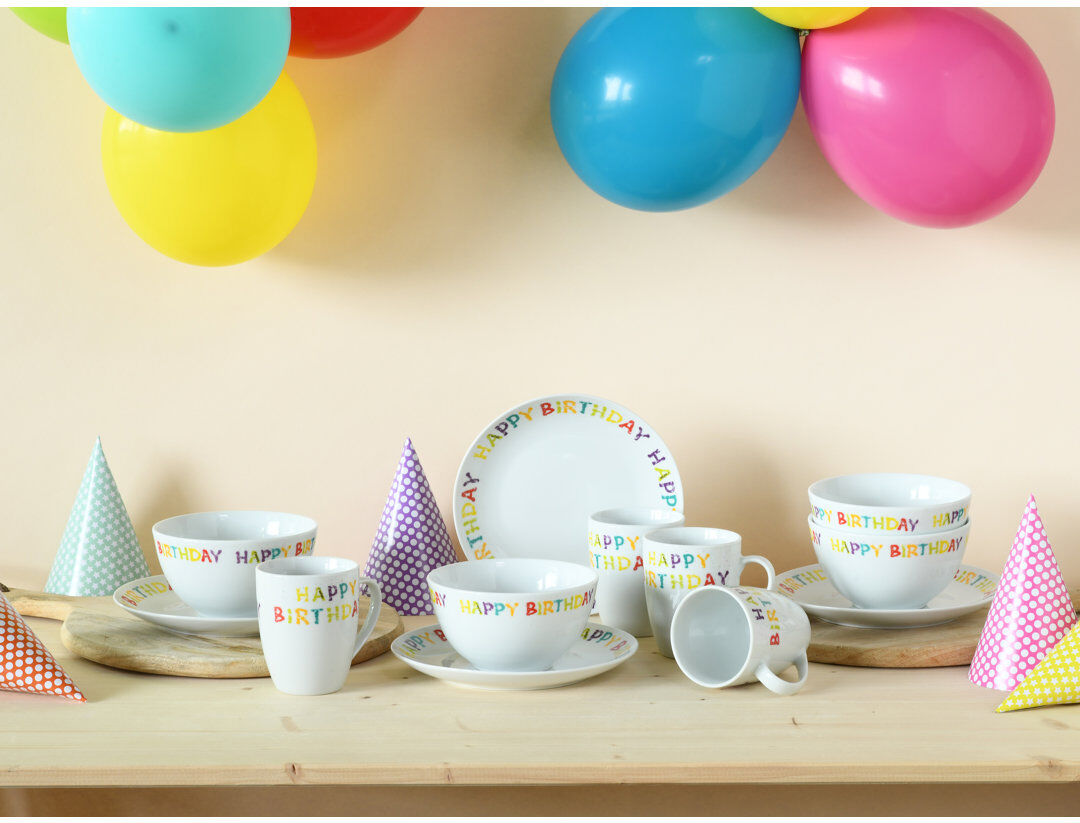 Creatable Happy Birthday Dinnerware Set 12 Piece - Service for 4 White 12
